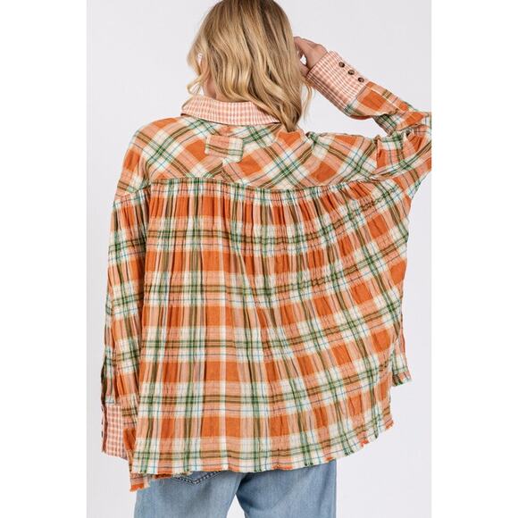 SAGE + FIG Side Slit Plaid Pattern Button Down Long Sleeves Shirt | Savanna - Picture 3 of 6